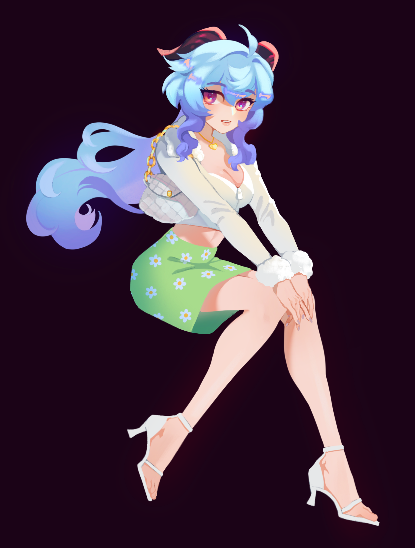 Woman with purple hair and heels