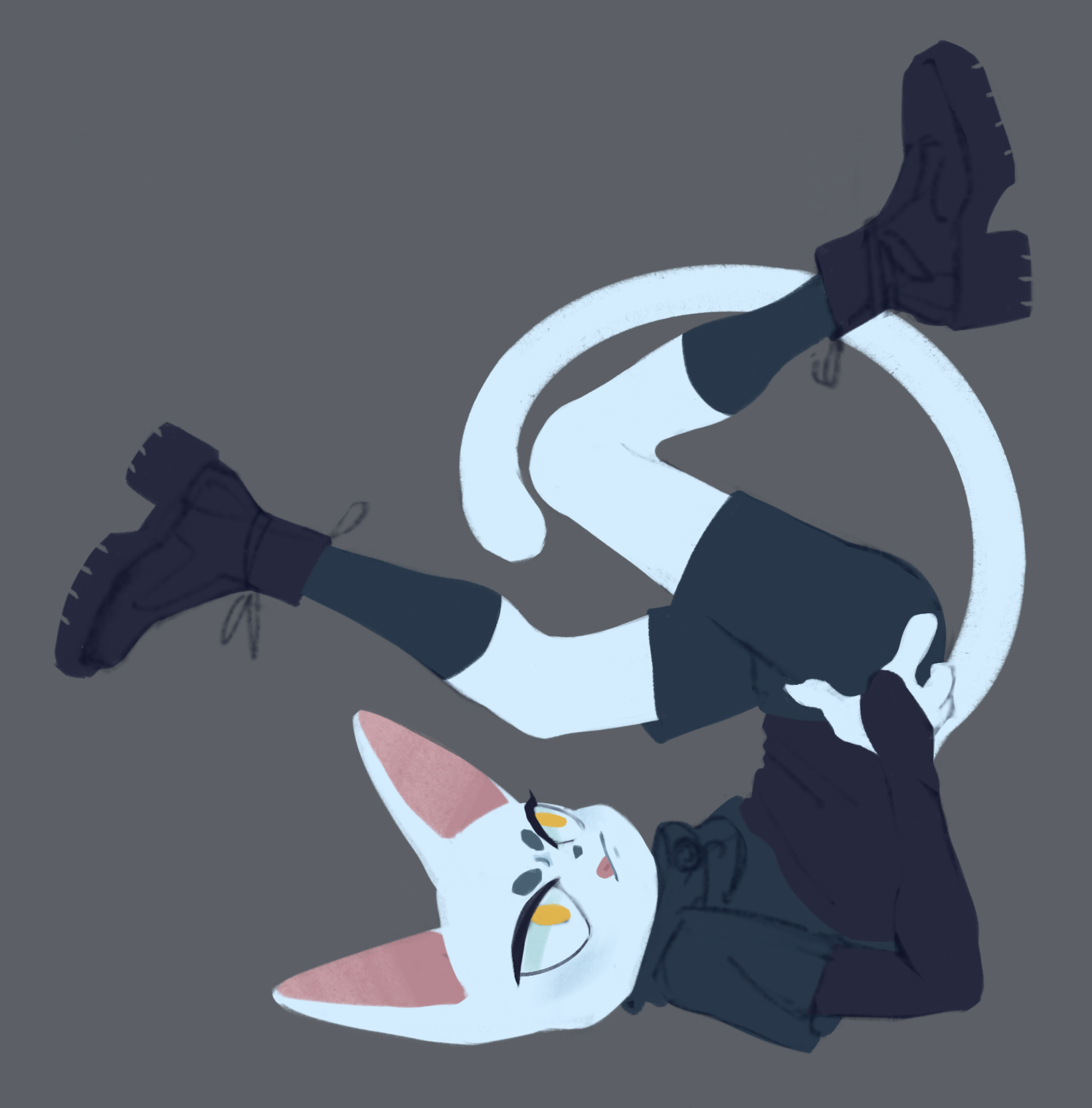 Cat girl sitting upside down