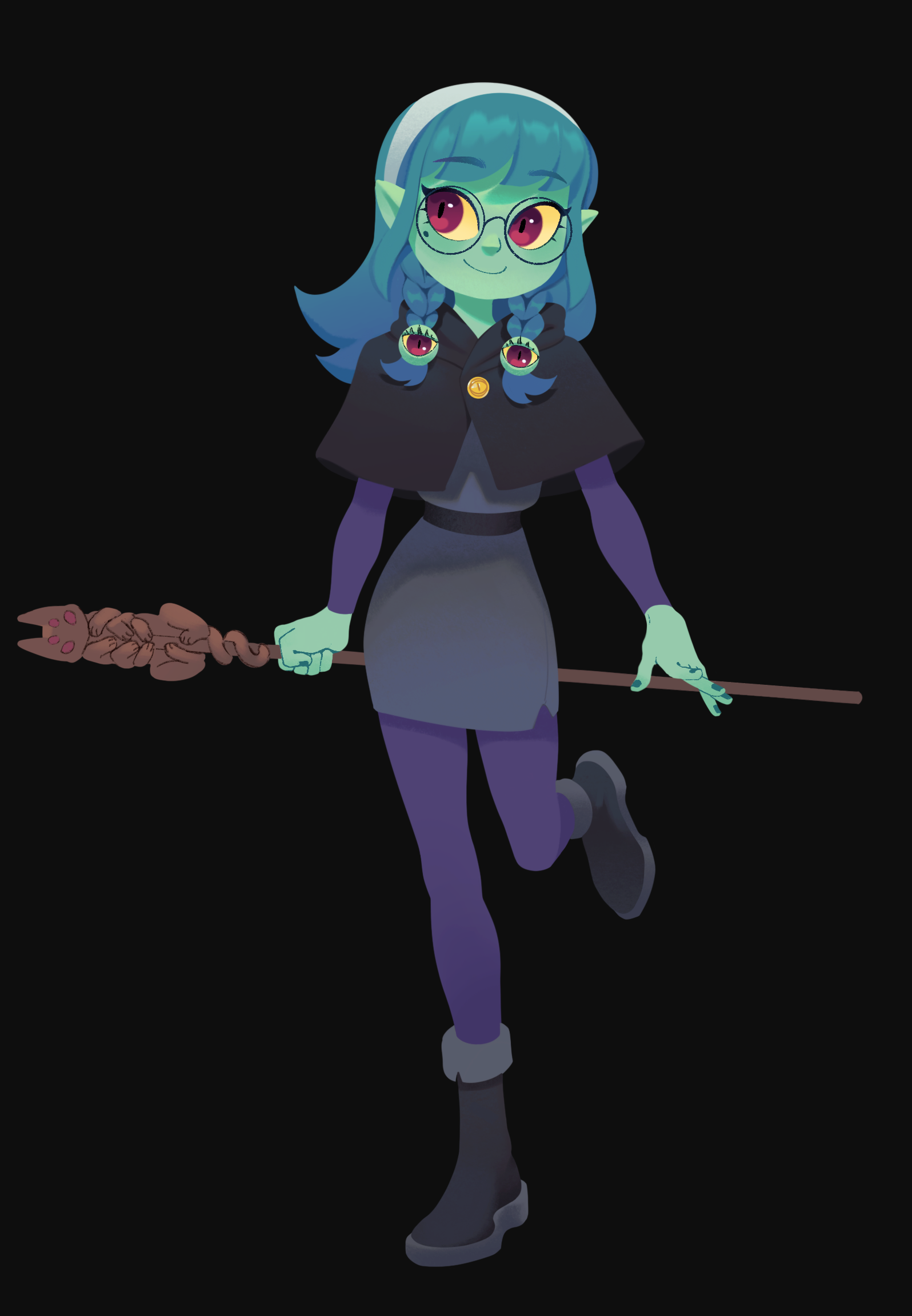 Smiling witch with a broom