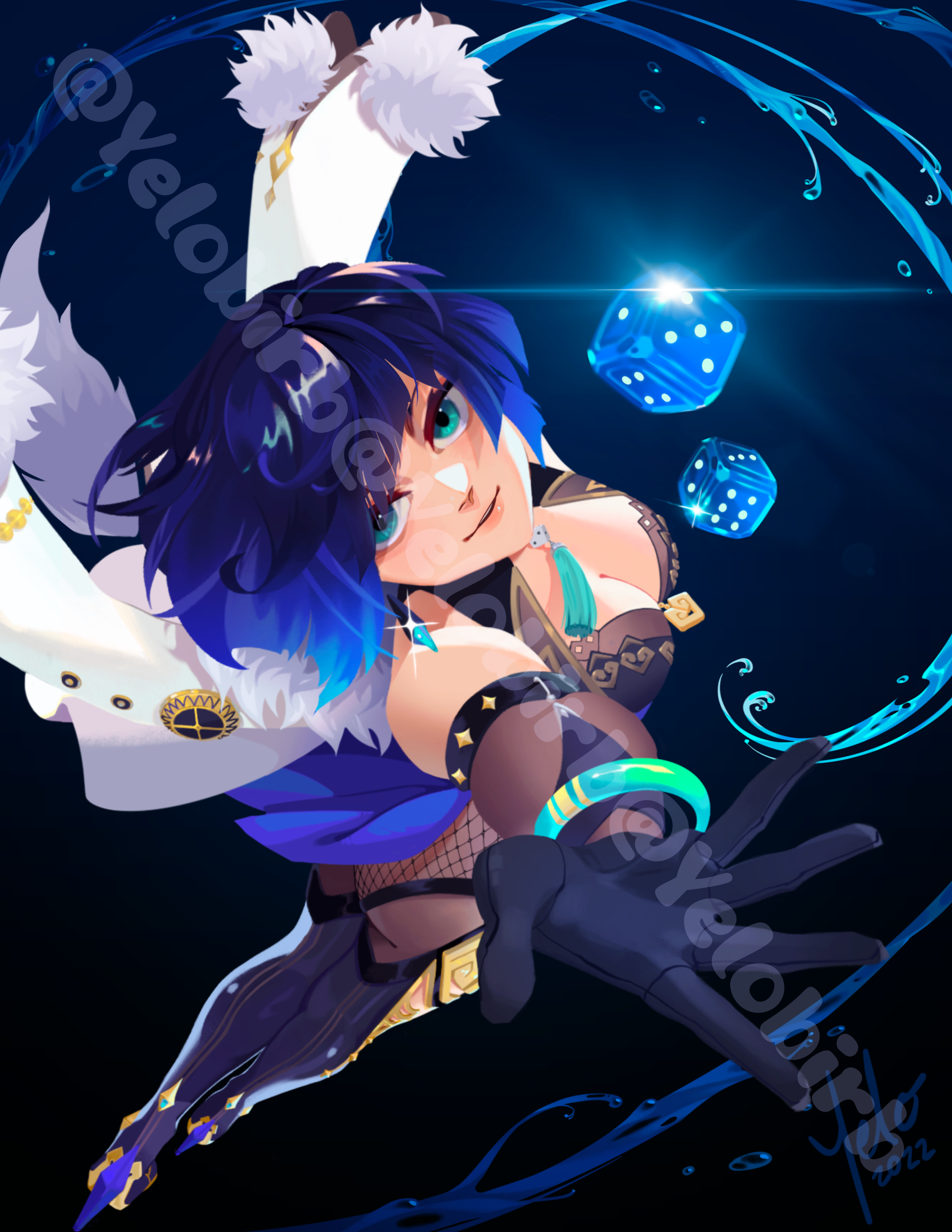 Short hair girl tossing dice in air