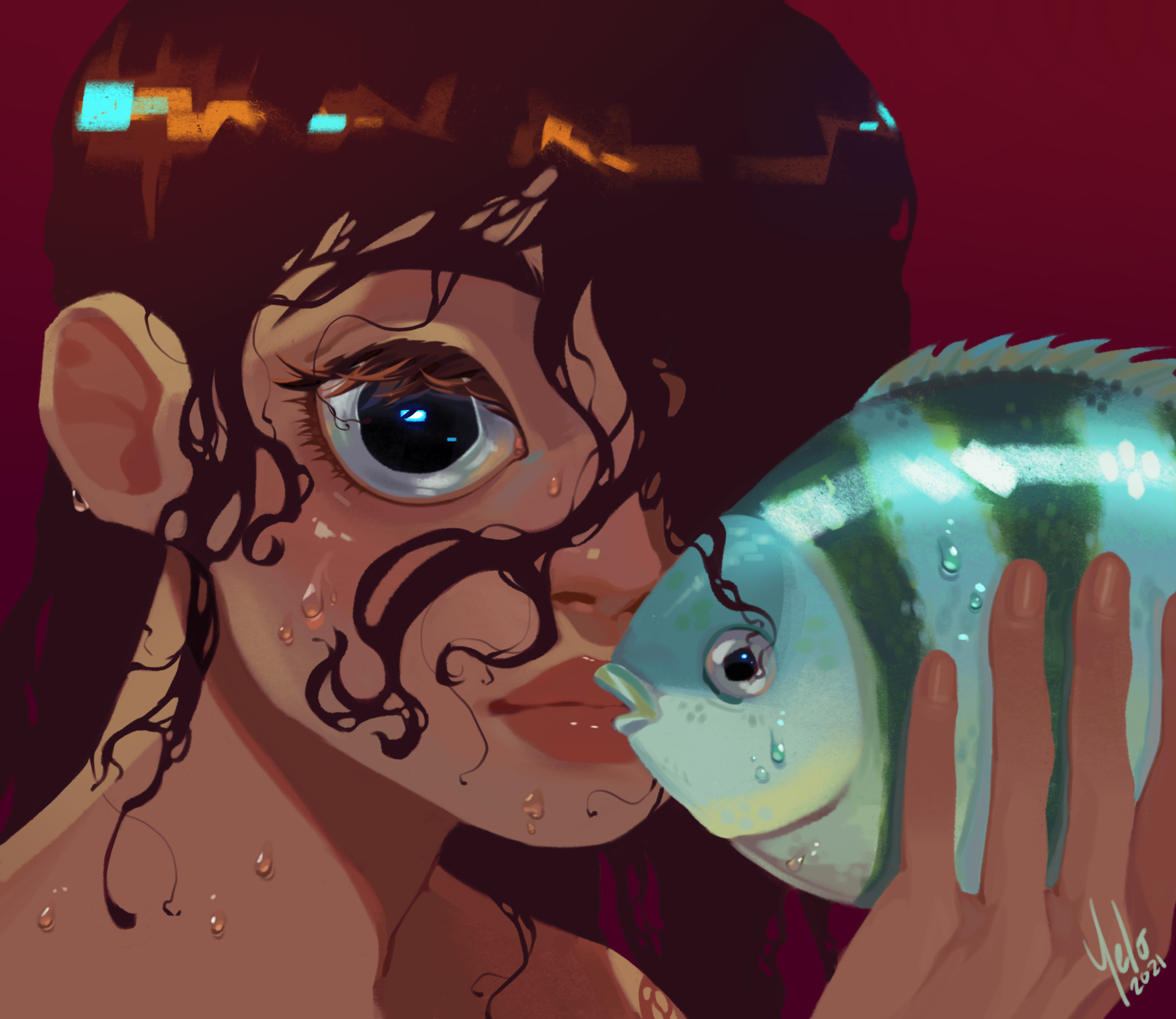 Woman with eye like a fish