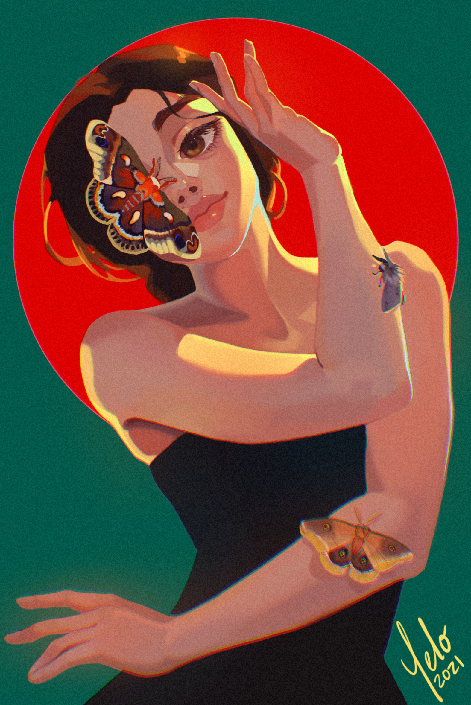 Woman with large butterfly on her face