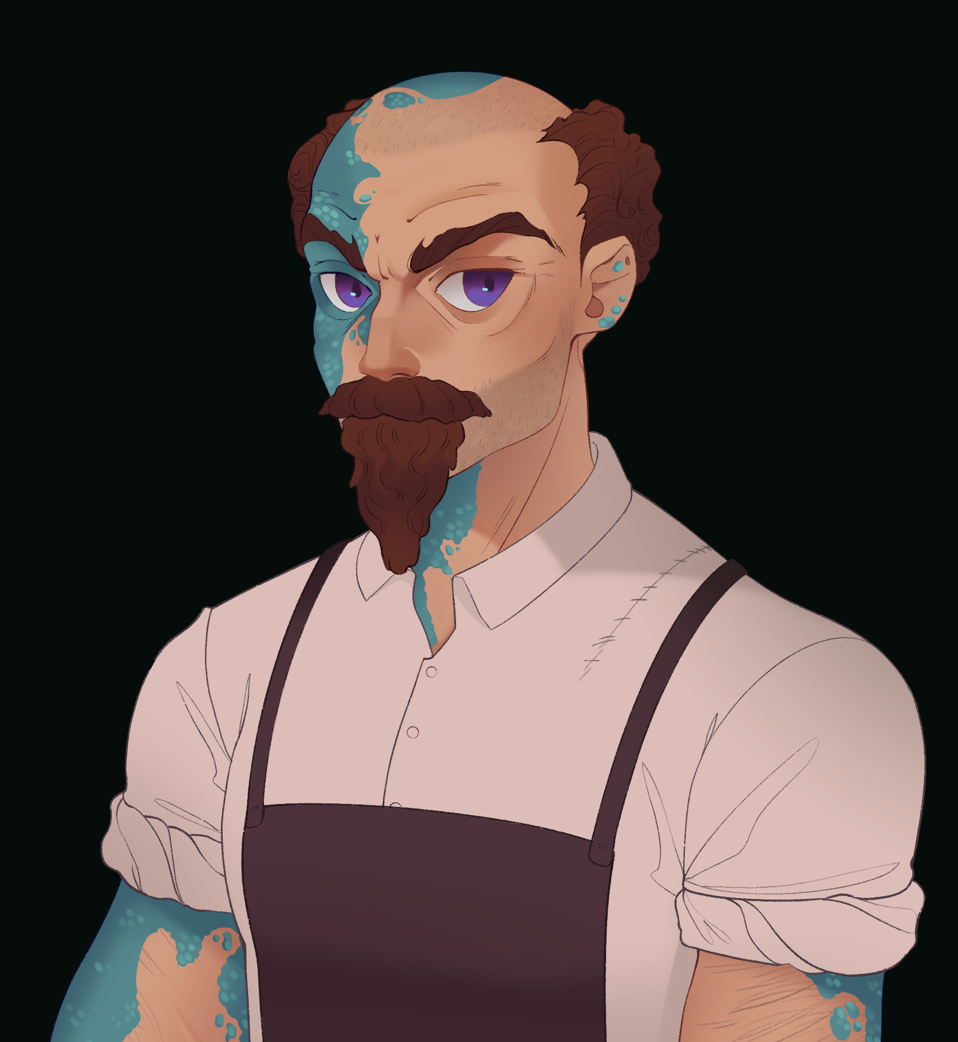 Man with peeling green skin