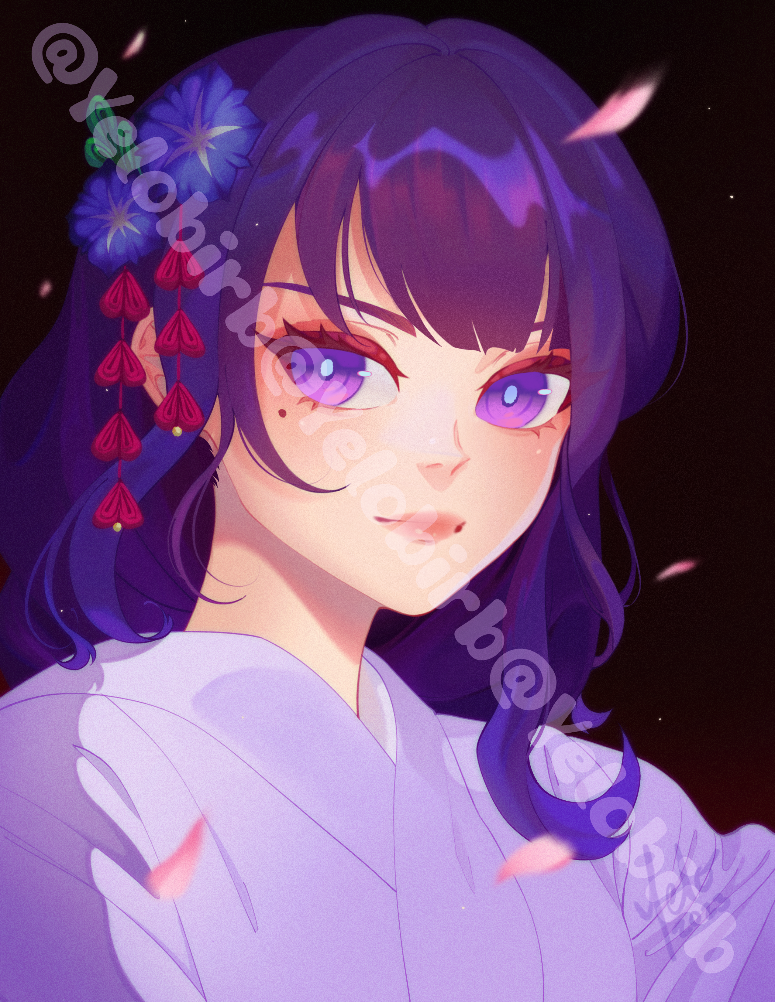 Young woman in purple kimono