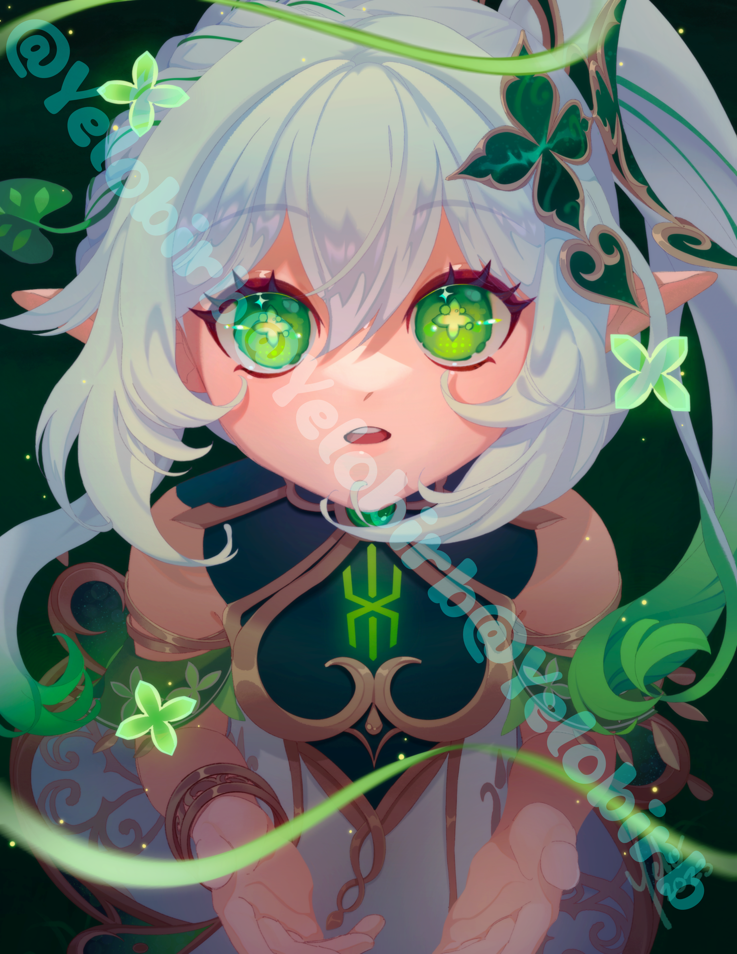 Character with green eyes and clover